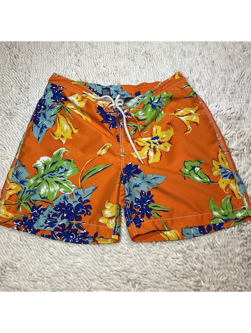 Polo Ralph Lauren Vintage Orange Floral Flower Board Shorts Swim Beach Size L 34
